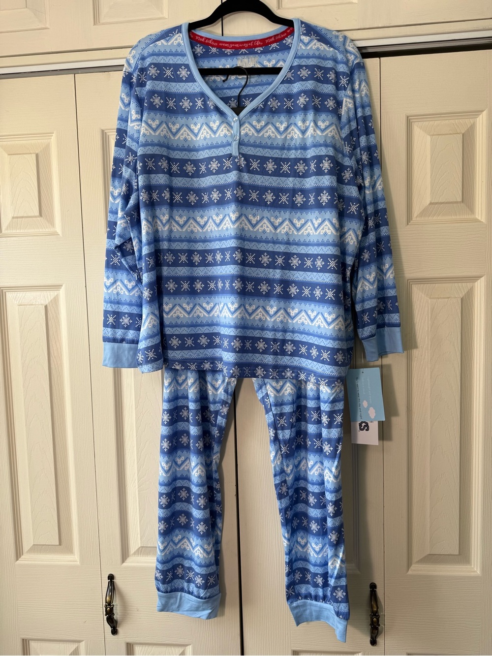 MUK LUKS Fair Isle Pajama Set Blue Snowflake Womens Size P2X